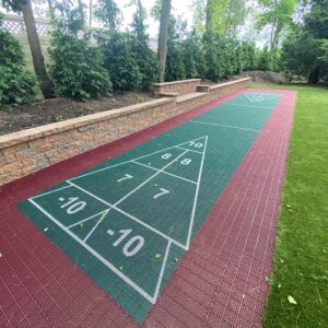 Shuffleboard Court Built With Red & Green MateFlex Tiles Over Concrete Base In Dix Hills NY