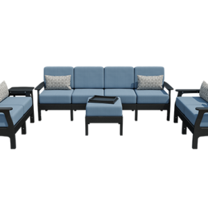 VaraMora Patio 5-Piece Set: 4-Seat Sofa, 2 Loveseats, 1 Side Table, and Ottoman with Hideaway Tray