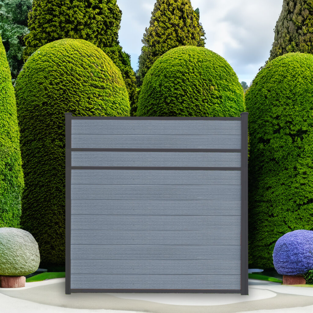 Modern Privacy, 6 Feet, Silver Grey, Black Aluminum