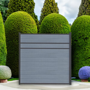 Modern Privacy, 6 Feet, Silver Grey, Black Aluminum