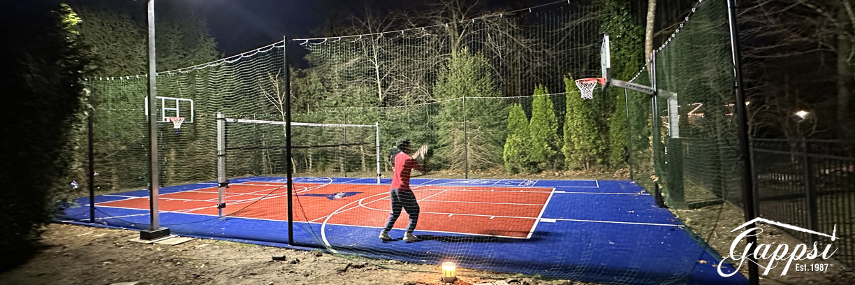 dominator basketball hoops on a sports game court with mateflex