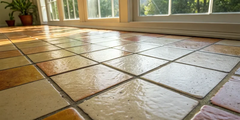 A clean tile floor with perfectly restored grout lines after cleaning and coloring.