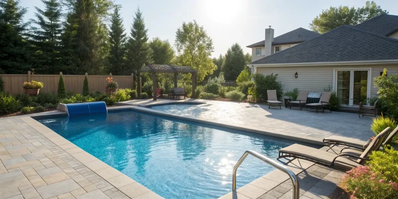 A beautiful in-ground pool and patio, weighing the installation cost of fiberglass vs. vinyl liner pools.