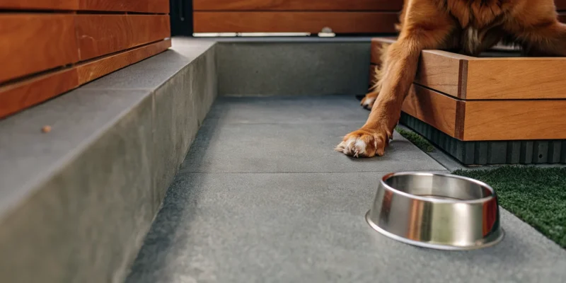 A dog's paws on the best artificial grass for pets.