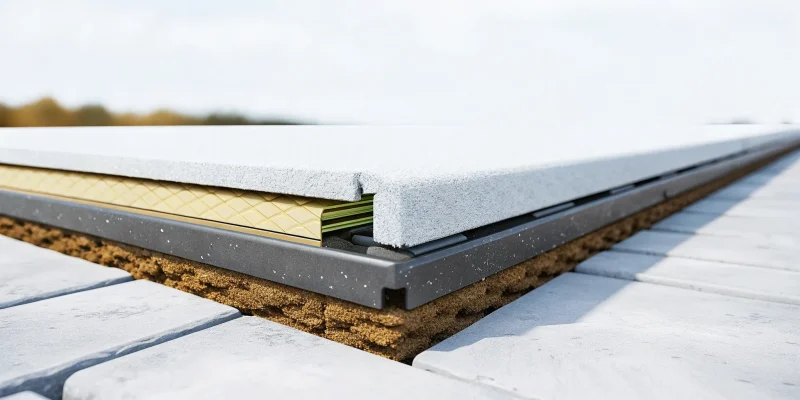 Layers of a paver base with sand and grid creating a solid foundation for patio stones.