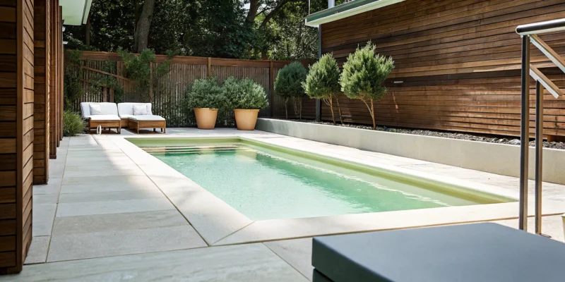 Custom vinyl swimming pool installation by a professional builder on Long Island NY.