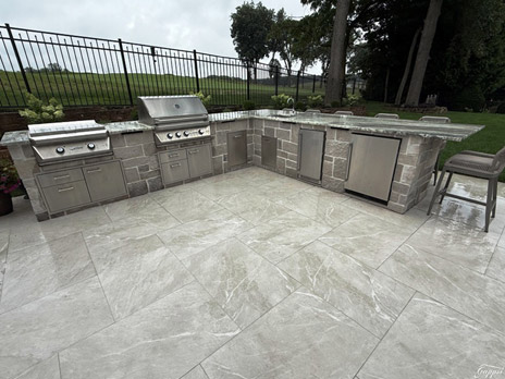 custom outdoor kitchen Long Island with aluminum cabinets