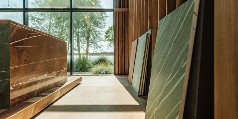 Expansive porcelain displays inside one of Long Island's largest showrooms.