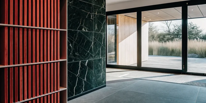 Granulati Zandobbio porcelain products on a modern patio from a Long Island, NY dealer.