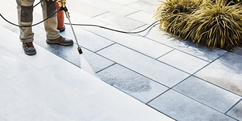 Pressure washing a paver patio in preparation for sealing for beginners.