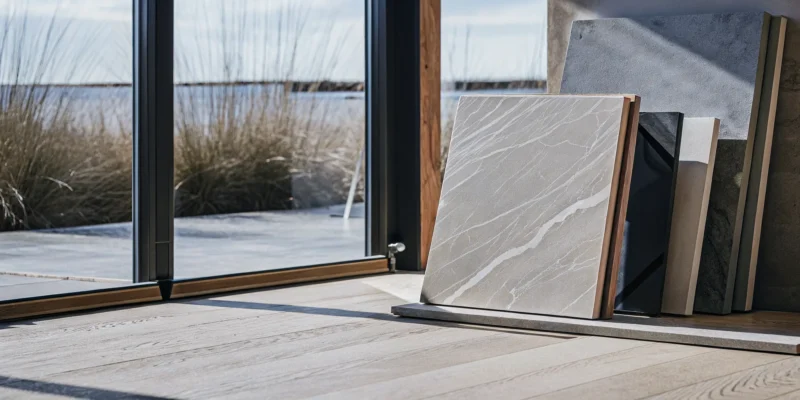 Large porcelain slabs on display to buy in a Long Island NY showroom.