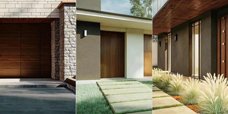 A modern paver driveway design with interlocking stones and a contrasting border.