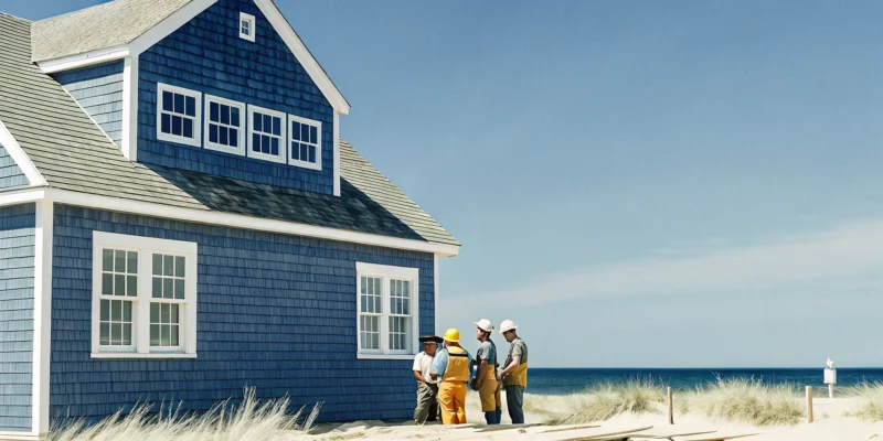 General contractors on Long Island NY discussing a new home build near the beach.