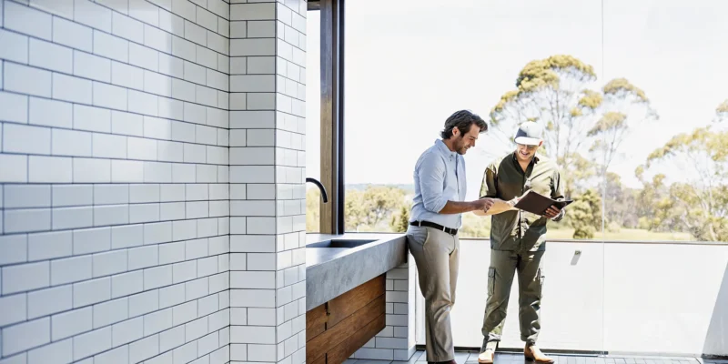 A homeowner reviews a contract to hire a contractor for a shower remodel.
