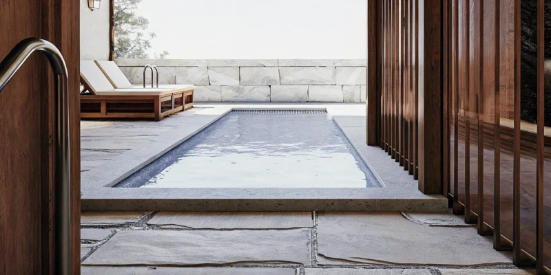 Polished blue Hydrazzo pool finish on a Long Island swimming pool