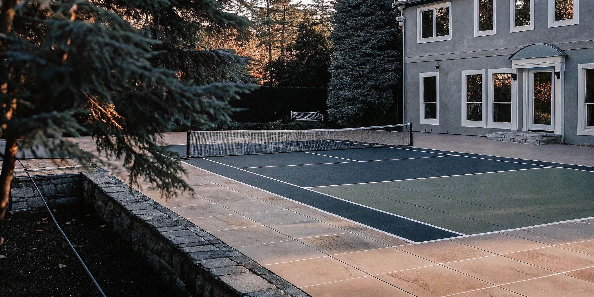 Custom pickleball court integrated into a Long Island backyard