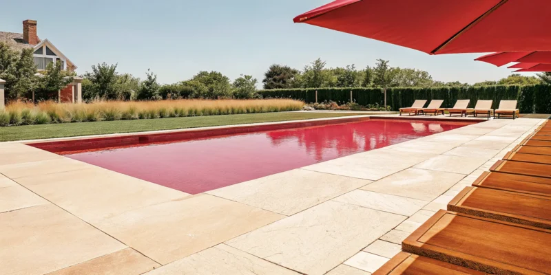 Natural stone coping around a Long Island backyard pool