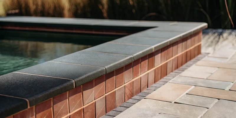 A modern pool patio and coping made with the best paving material.