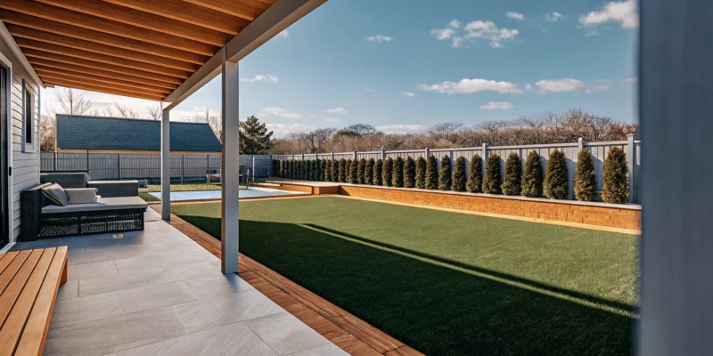 Premium types of artificial turf in a Long Island residential backyard