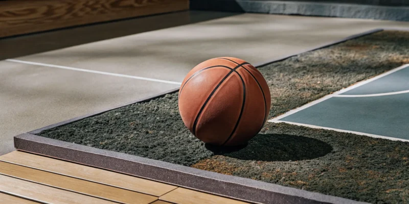 Outdoor basketball court surfacing options with a basketball resting on the painted lines.