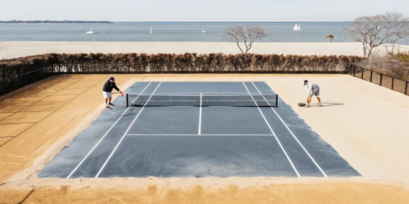 Tennis court installation by a professional installer company on Long Island, NY.