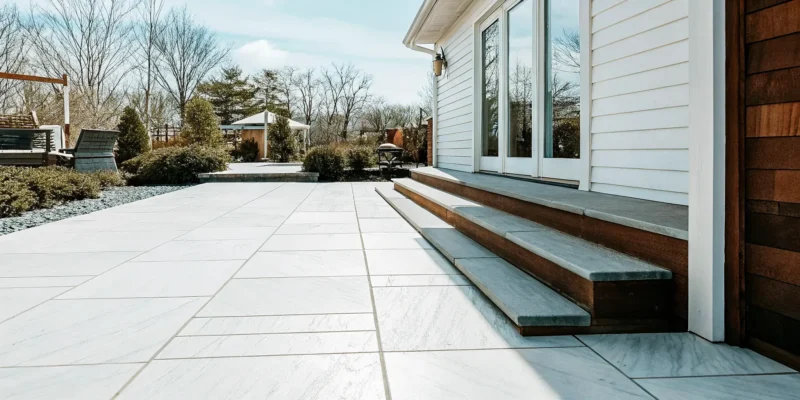 Porcelain vs natural stone pavers for Long Island driveways and patios comparison