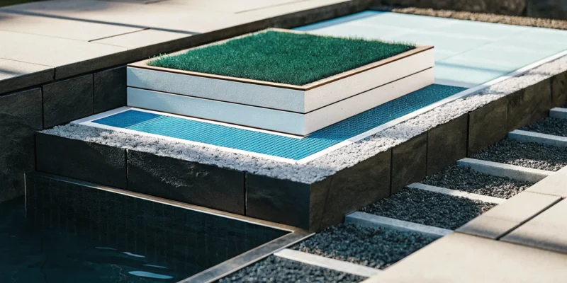 Synthetic turf installation showing the base layers and materials that factor into the final cost.