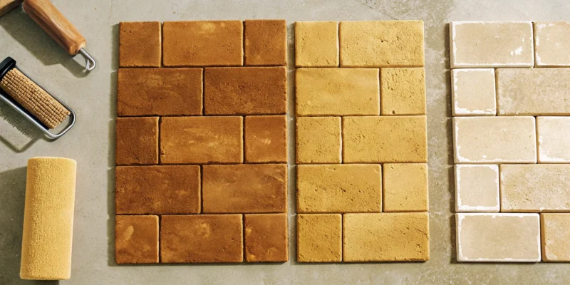 A selection of brick wall tiles in various colors, styles, and finishes.