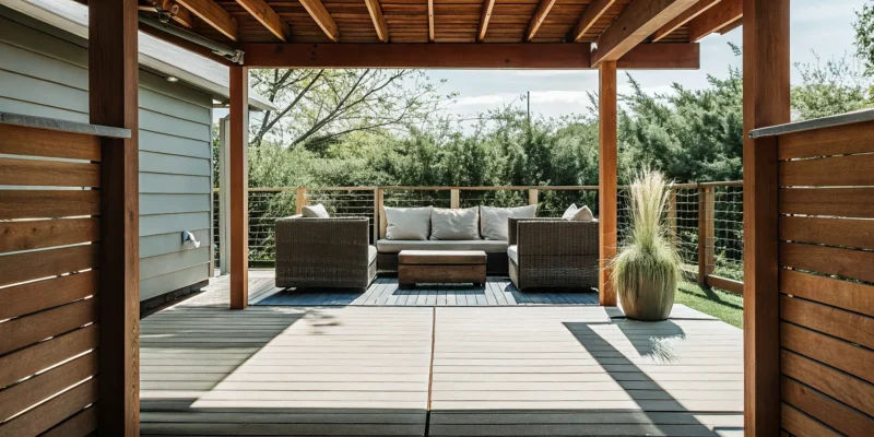 Custom cedar pergola on a Long Island deck, built by an expert pergola builder.