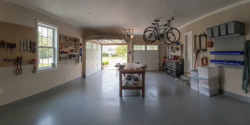 Finished epoxy floor in a Long Island garage