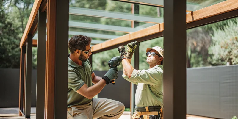 A professional gazebo installer building a wooden gazebo on Long Island.