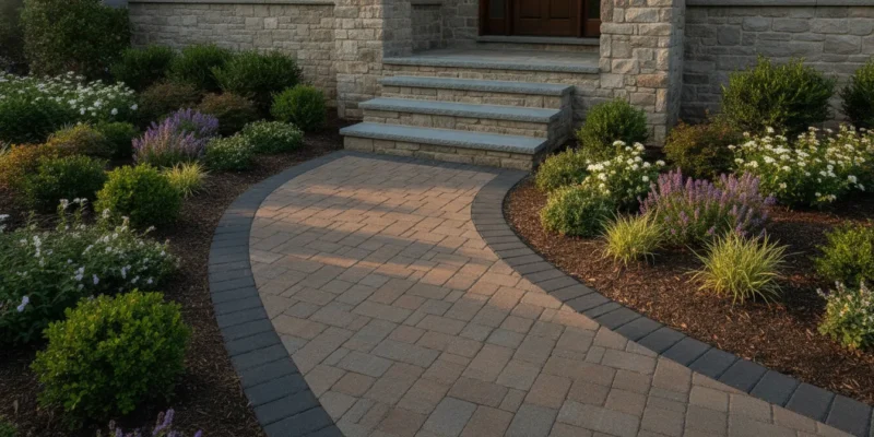 Front stoop and entryway masonry at a Long Island home