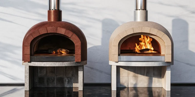 Rossofuoco Clessidra ovens in a side-by-side comparison of direct and indirect cooking.