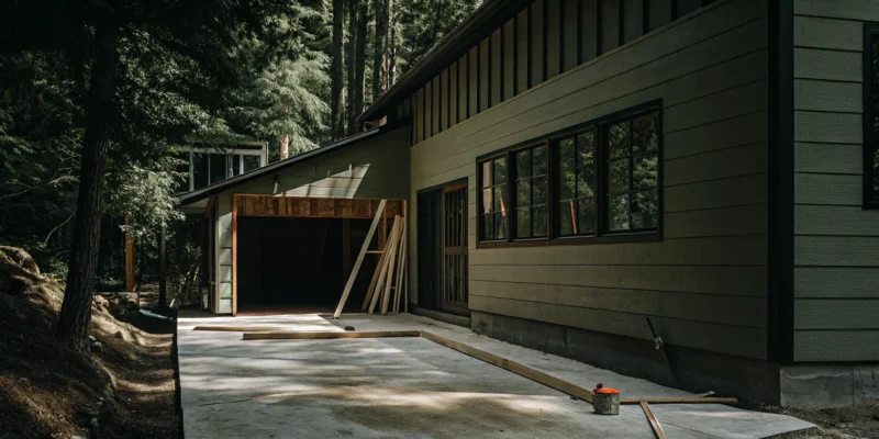 Contractors building a new garage addition for a home.