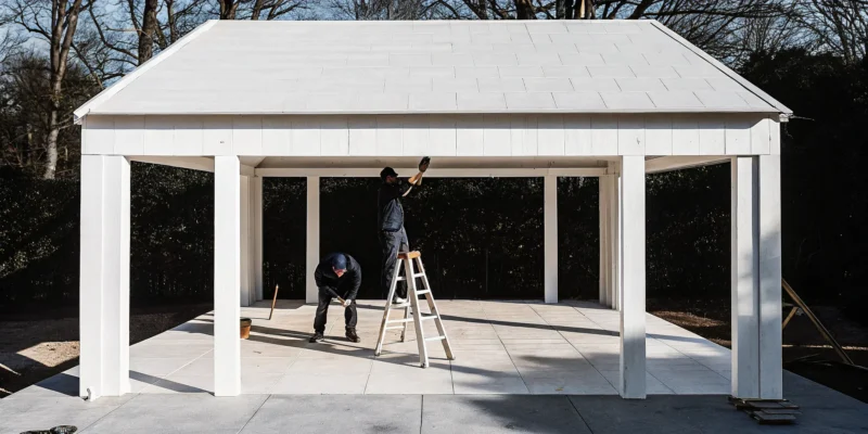 Professional vinyl pavilion installer completing a project on Long Island.