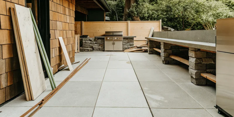Cost to build a custom outdoor kitchen with a stone island and built-in grill.