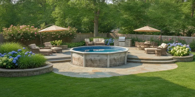 Above ground pool planned in a Long Island backyard