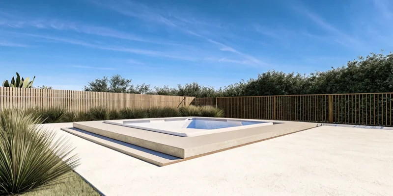 A reinforced concrete pad foundation for a swim spa.