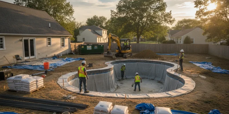Long Island backyard pool construction project