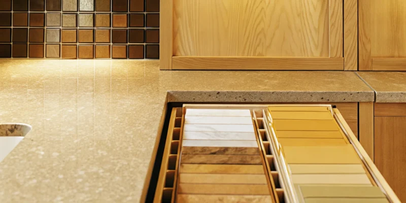 Modern kitchen remodel with new cabinets and countertops, which are major factors in the total project cost.