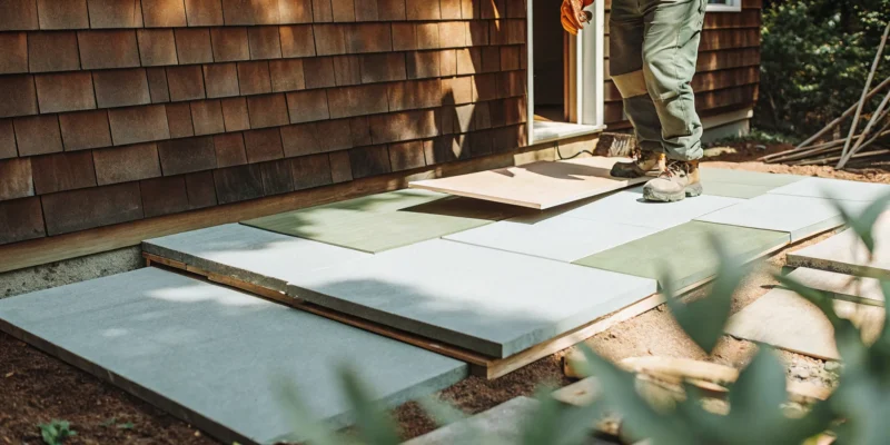 Long Island contractor installing a custom bluestone patio.