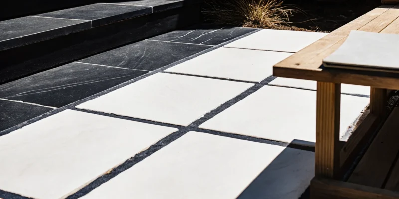 Professional outdoor tile installation by a Long Island contractor on a modern patio.