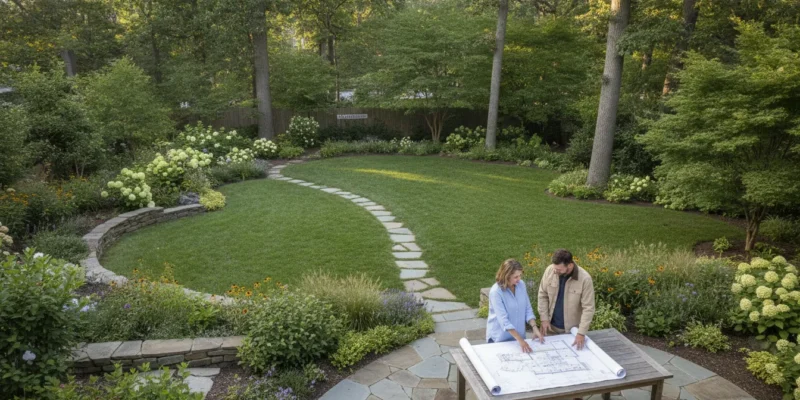 AI landscape design concept for a Long Island backyard