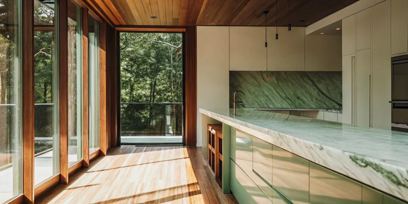 Luxury kitchen remodeling in a Nassau County home with marble countertops and custom wood finishes.