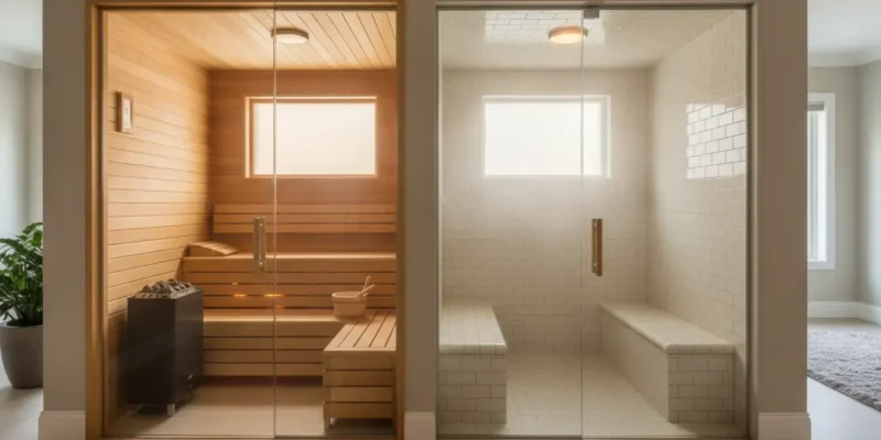 Sauna vs steam room comparison in a residential wellness space
