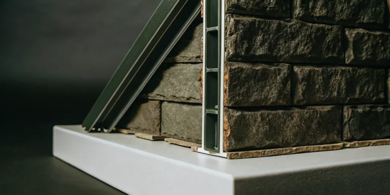Cross-section of a brick veneer wall showing the brick facade, air gap, and support structure.
