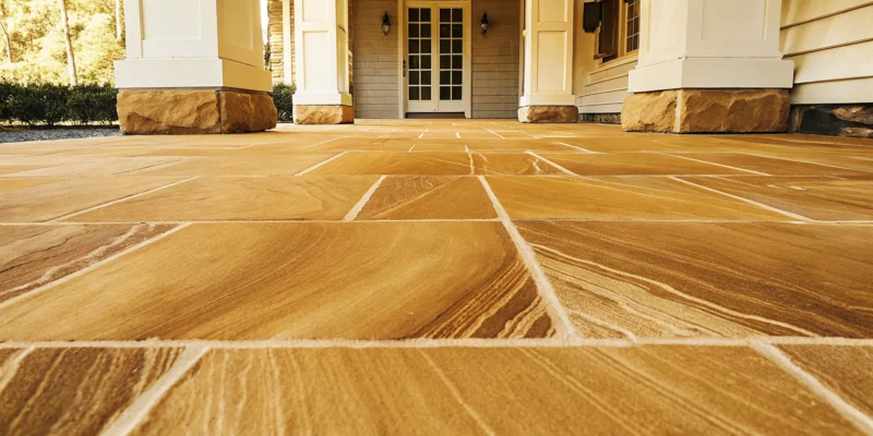 Natural stone pavers on the front porch of a home in Nassau County.