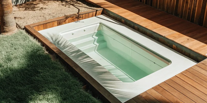 In-ground swim spa installation with decking, a key factor in the final cost.