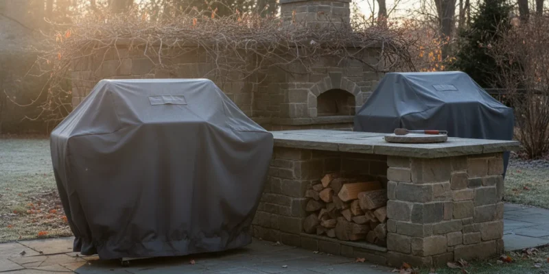 Covered Long Island outdoor kitchen prepared for winter weather