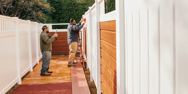 Professional privacy fence installation on a residential Long Island property.